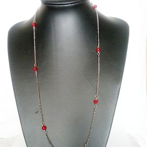 !Sale! Red Beads Silver Chain Necklace